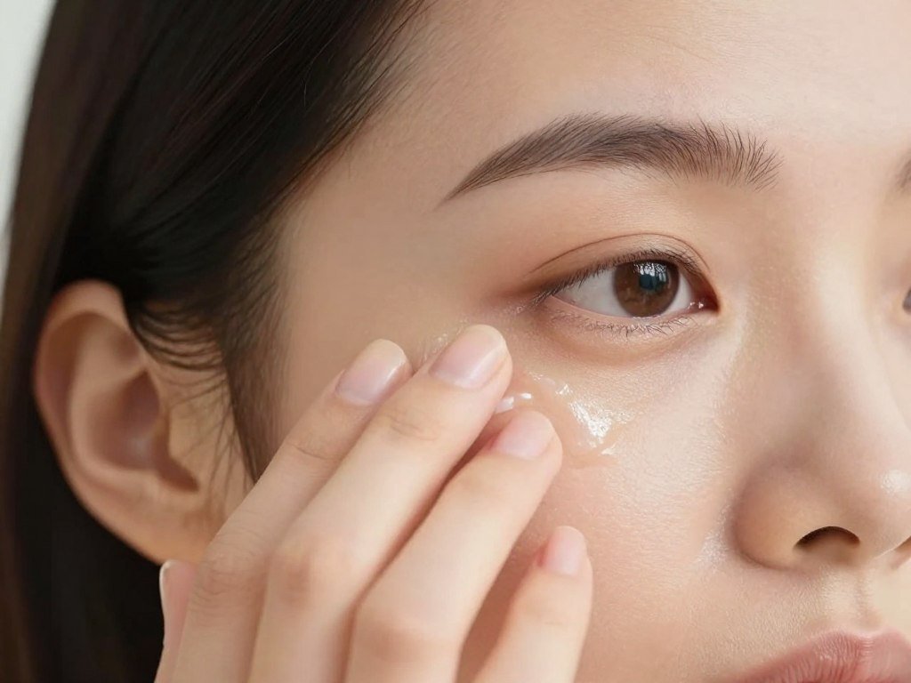 امرأة تضع كريم للعناية بمنطقة العين كجزء من روتين العناية بالبشرة بعد الولادة